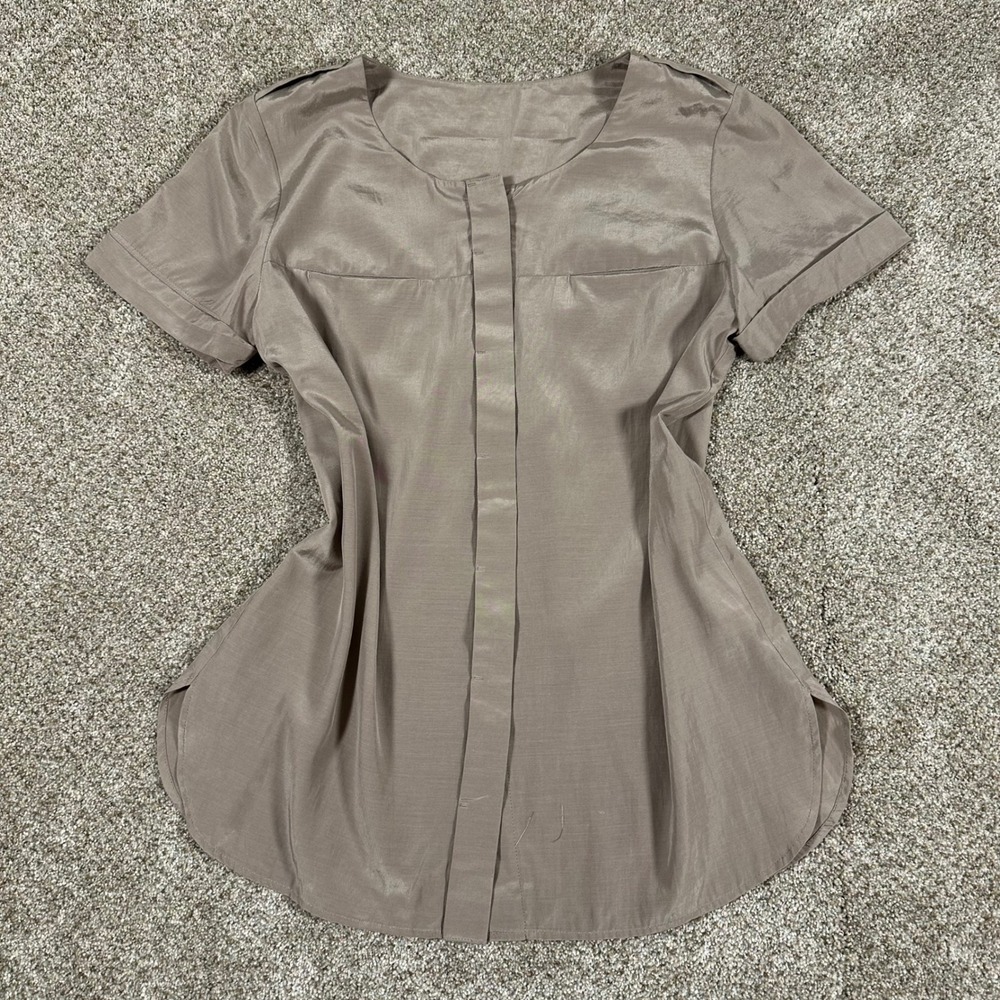 BOSCH Womens Top Short Sleeve Button Up Shirt‎ Blouse Taupe